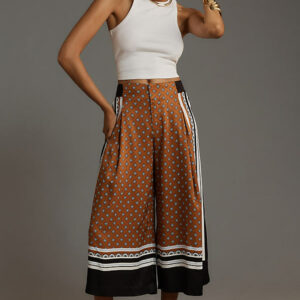 Printed Pleated A-Line Culottes Pants