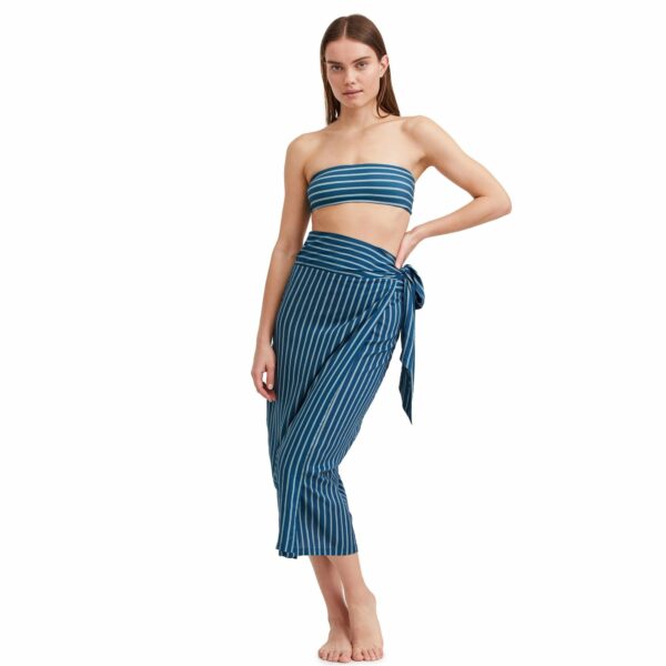 Printed Stripe Long Sarong Skirt Swim Cover-Up