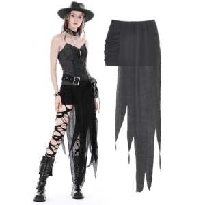 Punk High-Low Skirt with Asymmetrical Hem and Lace Detail