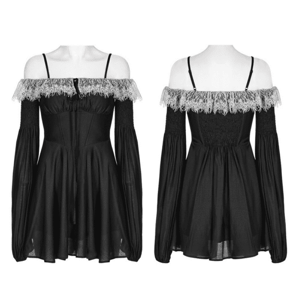 Punk Rave Black Gothic Off-Shoulder Mini Dress