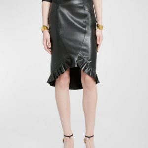 Quanteria Leather Ruffle Godet Asymmetric Skirt