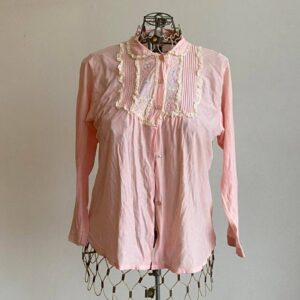 1950S Ideal Lady Babydoll Sleep Top. Pastel Pink. Embroidered Florals. Tag Size 40. Acetate Nylon. Fair Condition, Worn