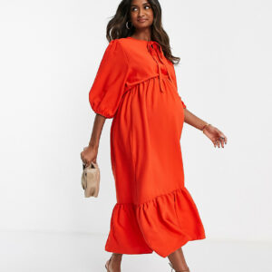 Queen Bee maternity smock dress in red-Orange