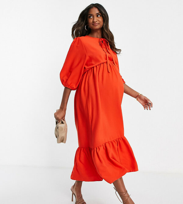 Queen Bee maternity smock dress in red-Orange