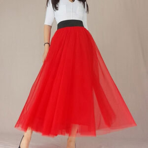 RED A Line Long Tulle Skirt Women Custom Plus Size Red Party Tutu Skirt