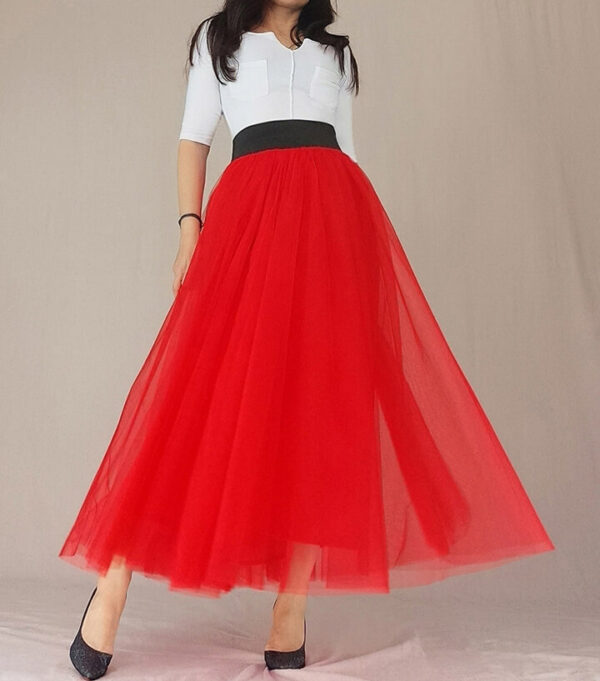 RED A Line Long Tulle Skirt Women Custom Plus Size Red Party Tutu Skirt