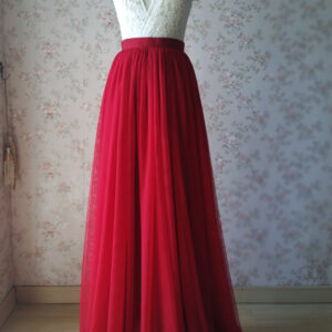 RED Tulle Maxi Skirt Women Custom Plus Size Tulle Skirt Bridesmaid Skirt Outfit