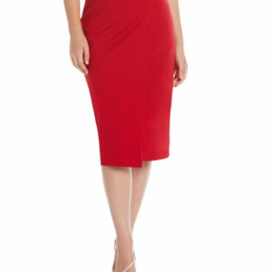 Rafaella Women's Plus Size Ponte Asymmetrical Wrap Skirt in Ruby Black, Size 16W, Solid, Viscose/Nylon/Elastane