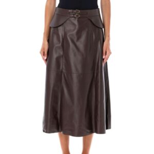 Ralph Lauren Godet Selleria Midi Leather Skirt