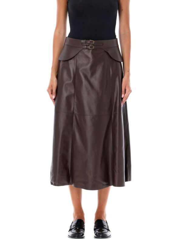 Ralph Lauren Godet Selleria Midi Leather Skirt