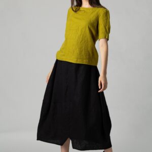 Ready To Ship Black Linen Bubble Skirt, Maxi Heavy Tulip Natural Clothing