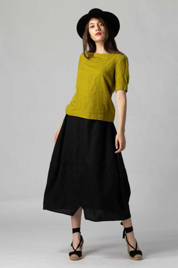 Ready To Ship Black Linen Bubble Skirt, Maxi Heavy Tulip Natural Clothing