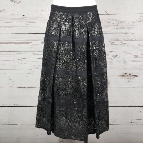 Rebecca Taylor Black Tulle & Foil Lace Pleated Midi Skirt 4, Women's (Size 27)