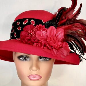 Red 100% Wool Lettys "Fit To Be Tied Hats Collection'/Winter Church Hat /Kentucky Derby /Tea Party Hat/Cruise Hat/Dress