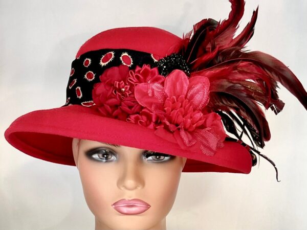 Red 100% Wool Lettys "Fit To Be Tied Hats Collection'/Winter Church Hat /Kentucky Derby /Tea Party Hat/Cruise Hat/Dress