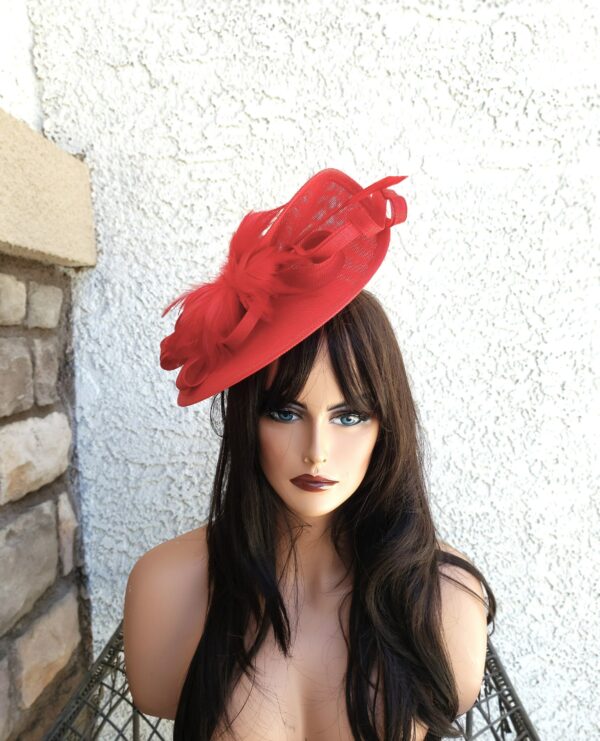 Red Fascinator Kentucky Derby Dress Formal Fancy Tea