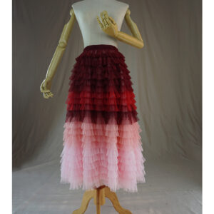 Red Pink Tiered Tulle Skirt Outfit Plus Size Women Tulle Midi Skirt