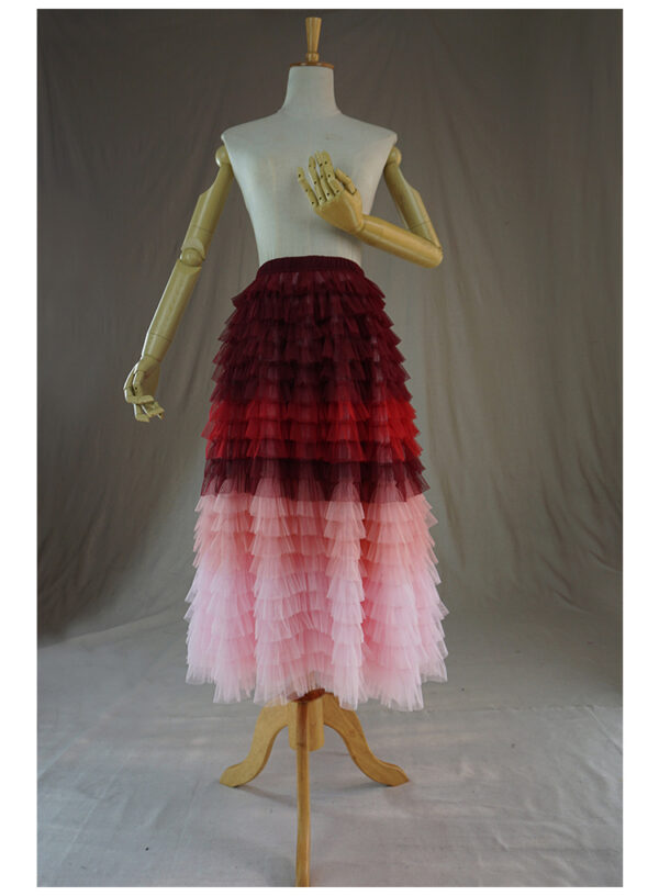 Red Pink Tiered Tulle Skirt Outfit Plus Size Women Tulle Midi Skirt