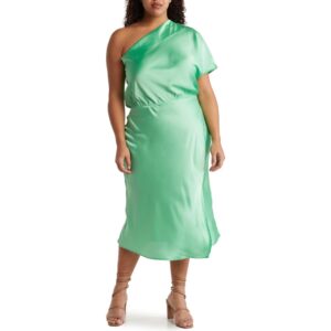 Renee C Satin One-Shoulder Dress in Tea Green at Nordstrom Rack, Size 2X