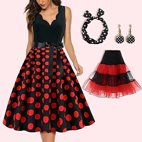 Retro Vintage 1950s Rockabilly Petticoat Hoop Skirt A-Line Dress Tutu Flare Dress Christmas Party Dress Women's Polka Dot Party / Evening Masquerade Dress