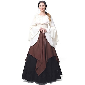 Retro Vintage Victorian Medieval Renaissance Peasant Dress Dress Chemise OverDress Lady Viking Irish Elven Valhalla Women's Masquerade Casual Daily Renaissance