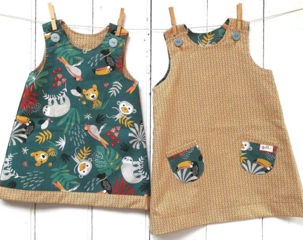 Reversible Jungle Pinafore Dress Cotton