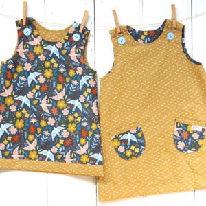 Reversible Pinafore Dress Botanical Birds