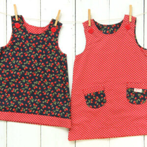 Reversible Pinafore Dress Cotton Spotty Strawberry