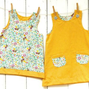 Reversible Pinafore Dress Yellow Summer Meadow, Yellow