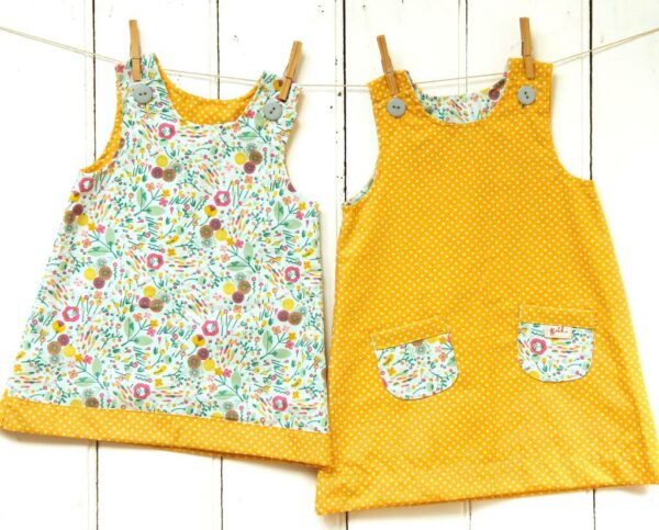 Reversible Pinafore Dress Yellow Summer Meadow, Yellow