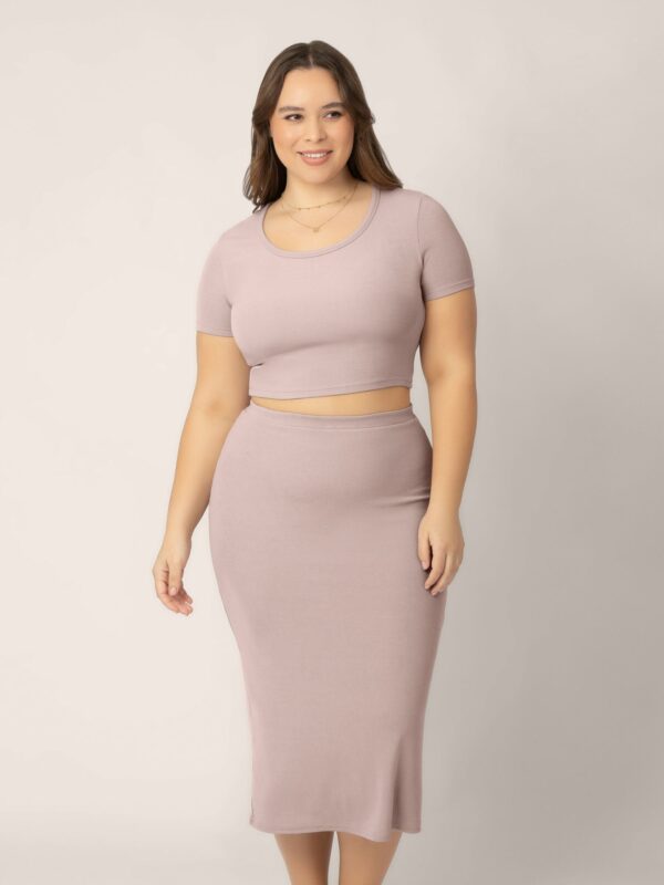 Ribbed Bamboo Maternity & Postpartum Midi Skirt / Lilac Stone