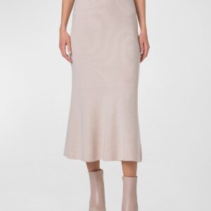 Ribbed Cashmere Godet Midi Skirt