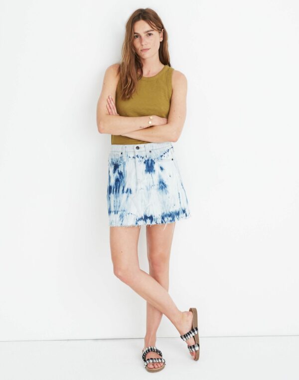 Rigid Denim A-Line Mini Skirt: Tie-Dye Edition