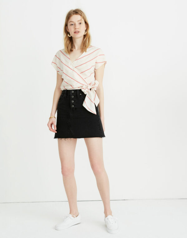 Rigid Denim A-Line Mini Skirt in Lunar Wash: Button-Front Edition