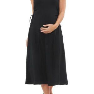 Ripe Maternity Carol Cutout Rib Midi A-Line Maternity Dress in Black at Nordstrom, Size Medium