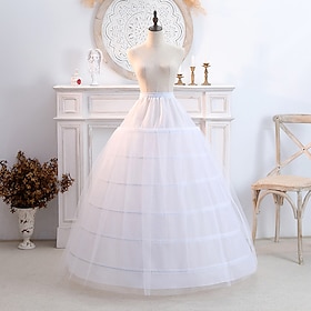 Rococo Victorian Petticoat Hoop Skirt Tutu Tulle Skirt Floor Length Half Slip 6 Hoops Solid Color A-Line Halloween Wedding Party Skirt