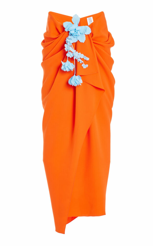 Rosie Assoulin - Sarong But So Right Floral-Garland Gathered Silk Maxi Skirt - Orange - US 8 - Moda Operandi