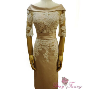 Rosyfancy Elegant 1/2 Sleeved Lace Sheath Line Tea Length Wedding Bridal Dress