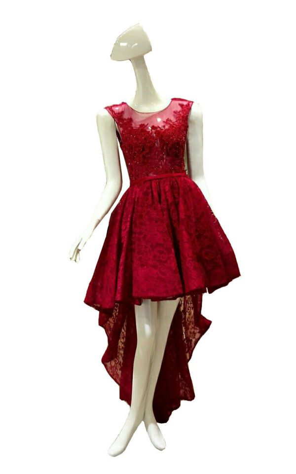 Rosyfancy Red Sleeveless Illusion Neck High-low Skirt Lace Prom / Party Dress