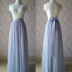 SILVER GRAY Tulle Maxi Skirt Wedding Bridesmaid Custom Plus Size Tulle Skirt