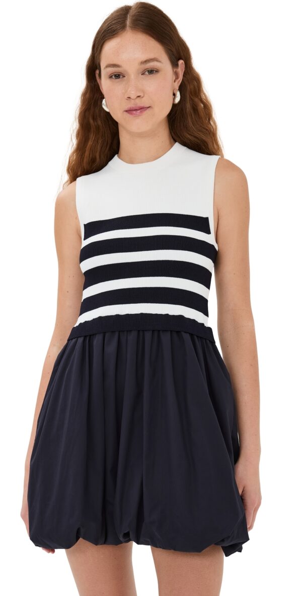 SIMKHAI Josey Bubble Skirt Mini Dress Midnight Stripe XS