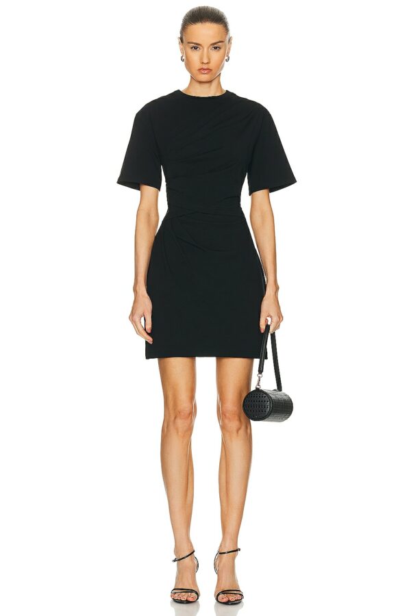 SIMKHAI Zeus Draped T-Shirt Dress in Black