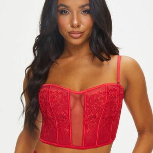 Ann Summers Icon Corset Bustier Embroidered, Size: Small, Red - Summer Sale