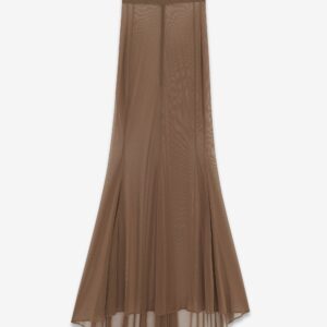 Saint Laurent Paris Oc11Z10524 Long Skirt In Stretch Tulle In Brown, Women's (Size 32)