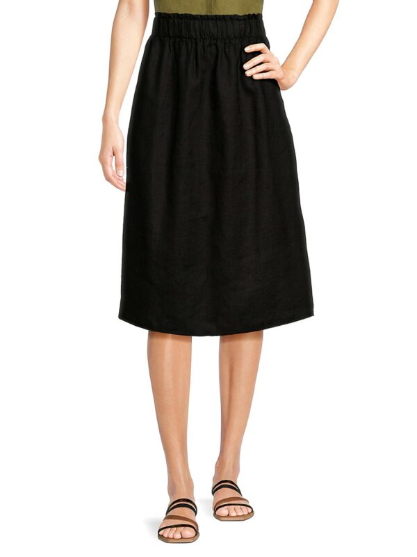 Saks Fifth Avenue Women's 100% Linen A-line Midi Skirt - Black - Size S