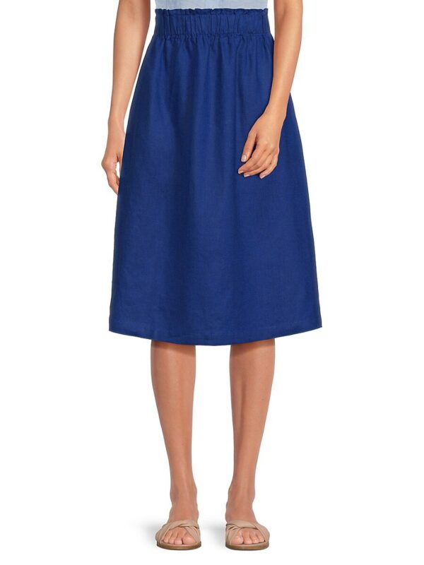 Saks Fifth Avenue Women's 100% Linen A-line Midi Skirt - Cobalt - Size M