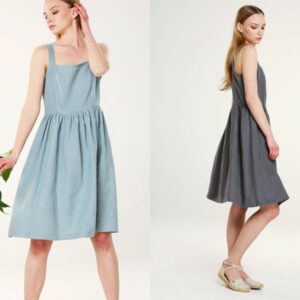 Sale - Amalia Size S Linen Womans Pinafore Dress Zipper On Side Knee Lenght Various Colors Washed Youth Summer Natural