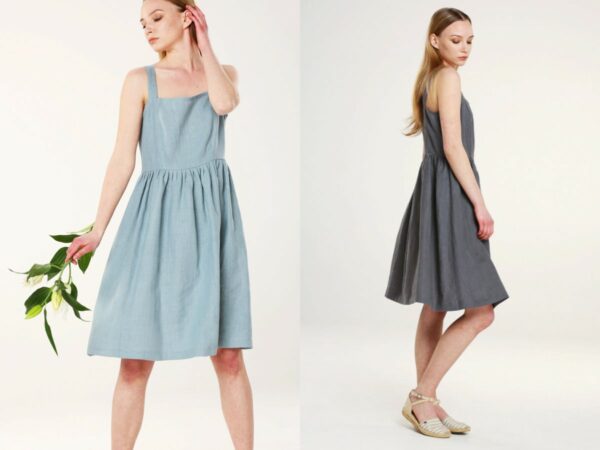 Sale - Amalia Size S Linen Womans Pinafore Dress Zipper On Side Knee Lenght Various Colors Washed Youth Summer Natural