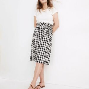 Sarong Faux-Wrap Midi Skirt in Gingham Check