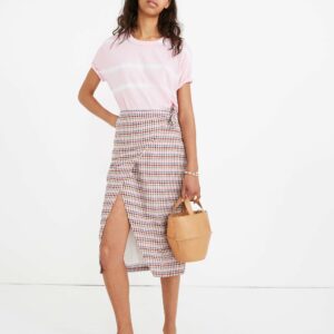 Sarong Midi Skirt in Rainbow Gingham